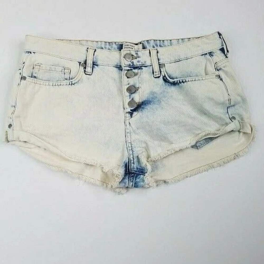 Forever 21 Premium Denim Women's‎ Blue Acid Wash Frayed Cuffed Jean Shorts Size